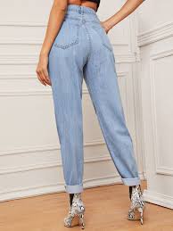 Ad Light Wash Mom Jeans Without Belt Tags Casual Blue Pastel Plain Button Pocket Zipper Long Ta Mom Jeans High Waisted Mom Jeans Denim Pants Fashion