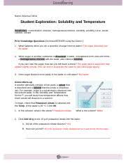 Water solubility is an important physical property in chemistry, and is often expressed as the mass of solute that dissolves in 100 g of water at a certain study the effect of changing temperature on the amount of solute that will dissolve in a given amount of water. Experiment Click Reset And Select Sodium Chloride With The Temp Still Set To 20 Course Hero