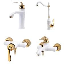 ست شیرآلات ایران گروه مدل اهرمی هلن سفید طلا