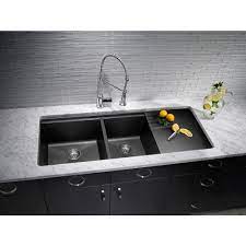 Blanco Precis Undermount Granite Composite 48 In 60 40 Double Bowl Kitchen Sink With Drainer In Anthracite 440408 The Home Depot Undermount Kitchen Sinks Composite Kitchen Sinks Double Bowl Kitchen Sink