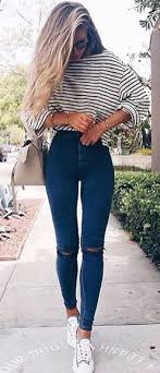 Nicht alle schulen akzeptieren eine nachträgliche entschuldigung, z.b. Fall Fashion Oversized Striped Shirt Denim Outfit Ideen Outfit Kleidung