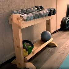 This Diy Wooden Dumbbell Rack Is Made Using Repurposed 2x4s And 2x3s Dakotabusy Designed A Clean Looking Build Diy Home Gym Gym Room At Home Workout Room Home