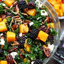 Blackberry And Butternut Squash Harvest Salad With Kale Olive Oil Salt Butternut Squash Olive Oil S Massaged Kale Salad Healthy Recipes Vegetarian Recipes
