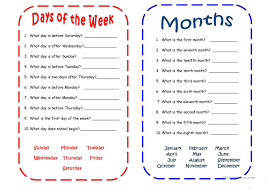 Days And Months English Esl Worksheets In 2020 English Worksheets For Kids Days Of The Week Activities Learning Spanish