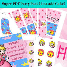 Super Mario Princess Peach Inspired Printable Party Pack Etsy Party Packs Mario And Princess Peach Party Printables