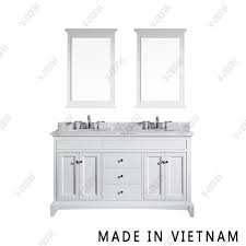 These wooden sinks can definitely give a warm look to the bathroom. China 60 Inch Floor Mounted Double Sinks Wooden Bath Cabinet Vanity Set China Bathroom Cabinet Made In Vietnam