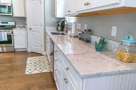 Although it is synthetically engineered, quartz counters can be made with interesting veining and patterns that closely resemble natural stone. Arctic Ivory Quartz Countertop Info