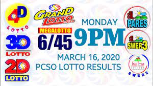 Lotto Result March 16 2020 Monday 6 45 6 55 4d 3d Swertres 2d Ez2 Stl Pcso Youtube