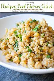 Clean Eating Chickpea Basil Quinoa Salad The Gracious Pantry Recipe Quinoa Recipes Dinner Clean Eating Clean Dinners