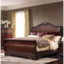 Bella Traditional Rich Walnut King Size Sleigh Bedroom Set 4 Pcs Mcferran B188 Walmart Com In 2021 Wooden Bed Design Sleigh Bedroom Set Bedroom Set