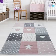Der türstopper star hat einen grauen bezug aus 100 % baumwolle. Kinderzimmer Teppich Sterne Herzen Grau Rosa Pastell Teppich4kids