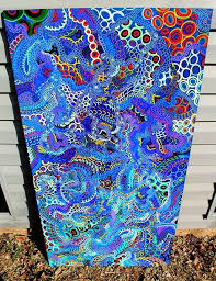 Original art acrylic canvas painting by monica downs coral reef 1 24x30 underwater sea life plants s. Coral Reef Acrylic Painting Specart