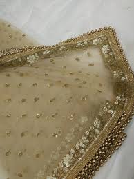 beautiful golden sequins work net dupatta in 2021 bridal dupatta lehanga designs golden dupatta