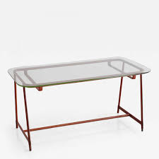 Winsome genoa rectangular coffee table with glass top and shelf. Jacques Adnet Jacques Adnet Leather And Glass Coffee Table