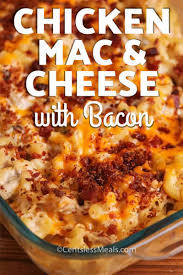 Baked Chicken Mac And Cheese With Bacon Is An Easy Casserole That S Filled With The Comforting F In 2020 Chicken Mac And Cheese Recipe Bacon Recipes Easy Bacon Recipes