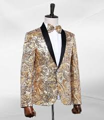 Black And Gold Blazer Mens A Really Cool Chic And High End Design Always Starts With A Gold Dazzling Ensemble Of Some Sorts Wearbthis Liuxury With Images White Jeans Men Prom Suits Gold Prom Suit