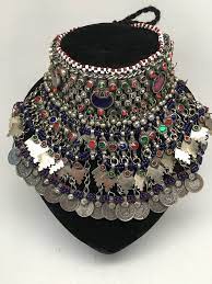 Vintage Big Afghan Kuchi Jingle Bells Chain Boho Bib Ats Choker Necklace V125 Antique Jewellery Designs Afghan Jewelry Tribal Jewelry