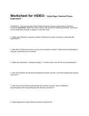 In the actual experiment, guards and prisoners were prevented from carrying out acts of physical violence such as those shown in the movie. Sociology Stanford Prison Experiment Docx Alison Li Sociology 101 Professor Lizama Hw 1 Worksheet For Video U201cquiet Rage Stanford Prison Course Hero