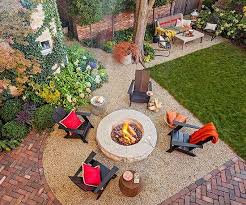 The Highlight Of This Small Garden Landscape Is A Firepit With Welcoming Chairs Placi Small Backyard Landscaping Small Yard Landscaping Small Garden Landscape