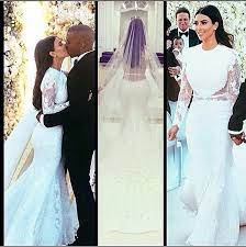 Kim Kardashian S Wedding Dress Not A Fan Of It I Like Dresses With Sleeves But Not For Kim Kardashian Wedding Kim Kardashian Wedding Dress Wedding Dresses