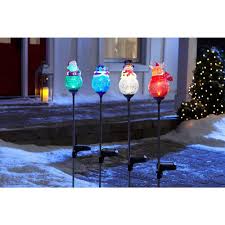 Home Accents Holiday Christmas Led Solar Penguin Reindeer Santa And Snowman Light Stakes Ty Sol 4asst The Home Depot Led Color Changing Lights Led Globe Lights Christmas Reindeer Decorations