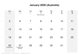 January 2020 Calendar With Holidays Australia Holiday Organization Holiday Calendar Free Printable Calendar Templates