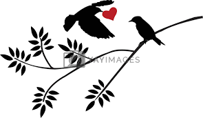 flying bird silhouette with a love for birds on a branch by sujono Vectors  & Illustrations with Unlimited Downloads - Yayimages
