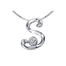 S Initial Alphabet Diamond Pendant On 10k White Gold Jeenjewels