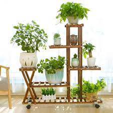 Best outdoor plant pot stand. Wooden Plant Flower Pot Stand Shelf Indoor Outdoor Garden Planter With Wheels Sale Banggood Com