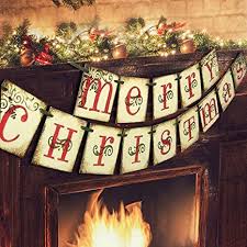 Decoration christmas christmas mantels noel christmas merry little christmas xmas decorations winter christmas christmas crafts fireplace decorations christmas ideas. Amazon Com Merry Christmas Banner Vintage Xmas Decorations Indoor For Home Office Party Fireplace Mantle Home Kitchen
