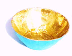Ready To Ship Aqua And Gold Papier Mache Paper Mache Bowl Vessel Decorative Bowl Decor Gold Leaf Bowl Paper Mache Bowls Decorative Bowls Leaf Bowls