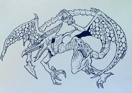 Been Playing A Ton Of Smashbrosultimate And Had To Draw Ridley Artistsoninstagram Ink Tombow Ridley Metroid Fanart Drawing Metroid Drawings Smash Bros