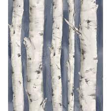Chesapeake Pioneer Denim Birch Tree Paper Strippable Roll Covers 56 4 Sq Ft 3118 12604 The Home Depot Birch Tree Wallpaper Birches Wallpaper Tree Wallpaper