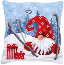 Shop vervaco at the amazon arts, crafts & sewing store. Cross Stitch Corner Vervaco Cross Stitch Cushion Cross Stitch Cushion Kit Christmas Gnome Skiing