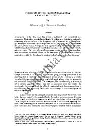 The recent police interrogations of al jazeera journalists in malaysia highlights the growing dangers of reporting in the country. Pdf Freedom Of The Press In Malaysia A Rational Thought Wiramanja A Rahman A Hanafiah Academia Edu