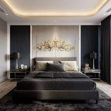 This master bedroom features architectural details such as crown molding and a large row of windows. Have You Ever Think The Hundreds Of Details That Each Bedroom Hotel Can Have Ge Bedroo Luxury Bedroom Design Modern Bedroom Design Luxury Bedroom Master