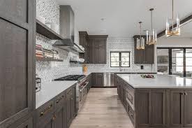 Dark Brown Cabinets With Gray Floors Decor Idea At Outdoor Led Lighting For Terrace In 2020 Dark Brown Kitchen Cabinets Dark Brown Cabinets Brown Cabinets