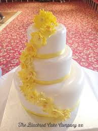 Three Tier White Yellow Spring Time Daffodil Wedding Cake Daffodil Wedding Yellow Wedding Cake Wedding Cakes