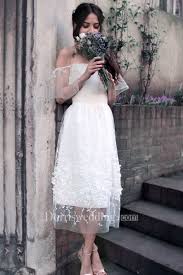 Off The Shoulder Tulle Lace Wedding Dress Midi Wedding Dress Off Shoulder Wedding Dress Bohemian Tea Length Wedding Dress