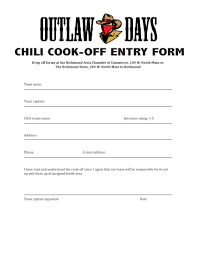 All contestants are responsible for maintenance of the chili's proper temperature for serving. What Is A Competition Entry Registration Form With Samples