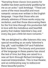Classic Love Poems Read By Richard Armitage For Valentine S Day 2015 Audible 9 2 2015 Love Poems Valentines Day Poems Poems