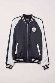 Black And White Satin Bomber Jacket H M H M Satin Bomber Jacket Black Skull Men Stylish Jackets Satin Bomber Jacket Jackets