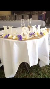 Bride Groom Table Mr Mrs Letters Petals Purple Yellow White Round Bride Groom Table Wedding Planning Decor Table Decorations
