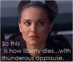As supreme chancellor palpatine declares the emergence of the first galactic empire, senators amidala and organa look on in disbelief. Awesome Quote Thanks Padme Natalie Portman Star Wars Star Wars Padme Amidala Star Wars 2