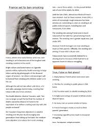 Bukan sesuatu hal yang baru , jika kulihat teman berasap ria di lorong. France Set To Ban Smoking Reading Comprehension Exercises 73173 Pdf Smoking Tobacco Smoking