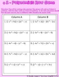Adding And Subtracting Polynomials Row Game Adding And Subtracting Polynomials Polynomials Polynomials Activity