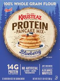 Before using, shake ingredients to mix. Protein Blueberry Pancake Krusteaz