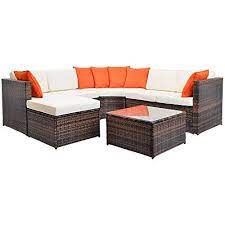 Teeker 5 Piece Patio Furniture Set Outdoor Sectional Conversation Set With Soft Cushions Whi Rattan Patio Furniture Sectional Patio Furniture Cushions On Sofa