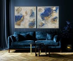 80 Navy Blue Gold Wall Art Gold Leaf Abstract Etsy In 2020 Wall Art Gold Leaf Gold Wall Art Painting
