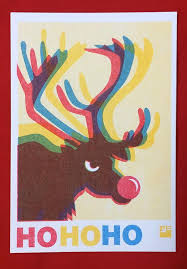 Hohoho Funny Christmas Card And Envelope Risograph Print Riso Postcard Of Rudolp The Red Nos Risograph Print Watercolor Christmas Cards Funny Christmas Cards